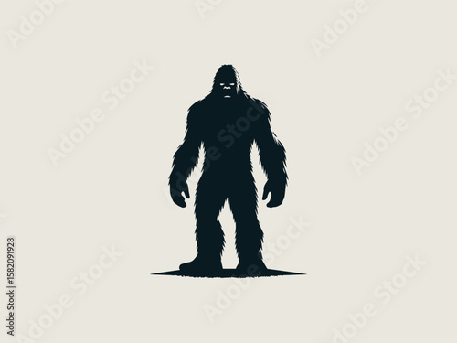 Minimalist Sasquatch silhouette vector logo for outdoor adventure brands or hiking clubs