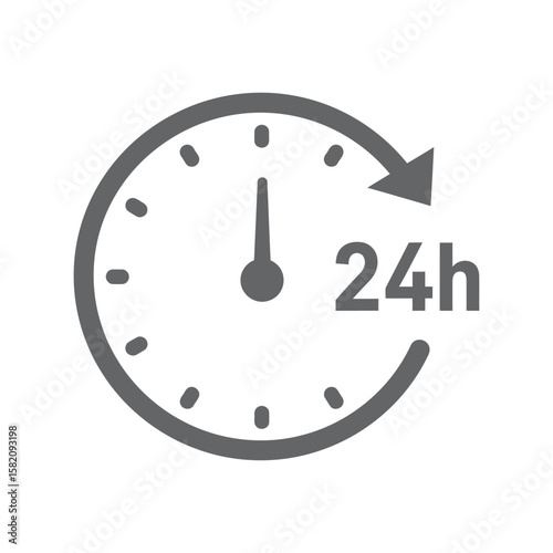 24 Hour Service Icon, Around the Clock Support, Non-Stop Availability Symbol
