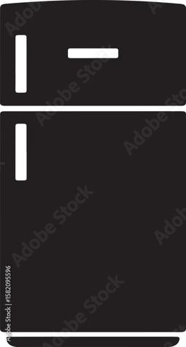 Simple black silhouette icon of a modern refrigerator with a freezer compartment on top