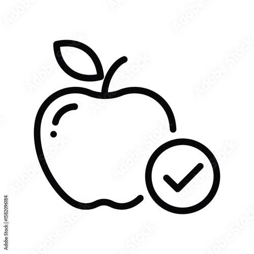 Approved Healthy Apple Icon, Organic Fruit with Checkmark, Verified Quality Produce