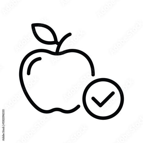 Approved Healthy Apple Icon, Organic Fruit with Checkmark, Verified Quality Produce
