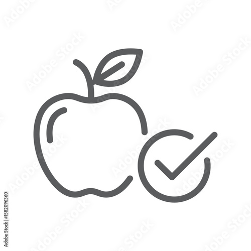 Approved Healthy Apple Icon, Organic Fruit with Checkmark, Verified Quality Produce