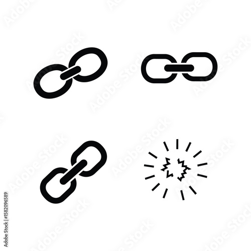Chain Link Connection Icons, Strong and Broken Links, Teamwork, Cybersecurity Symbol