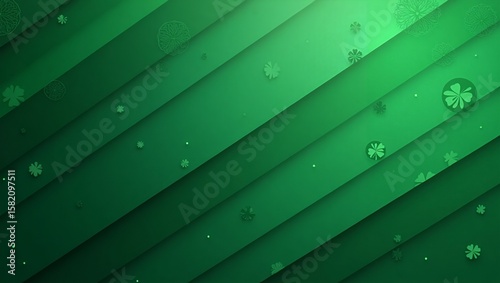 Geometric Green Background with Diagonal Stripes and Gradients. Vector Minimalist Backdrop for Irish St. Patrick Day