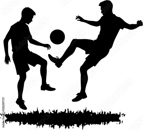 Two football players silhouettes vector, silhouette, vector, sport, people, illustration, football, ball, men, soccer, sports, silhouettes, dance, player, athlete, running, black, fitness, competition