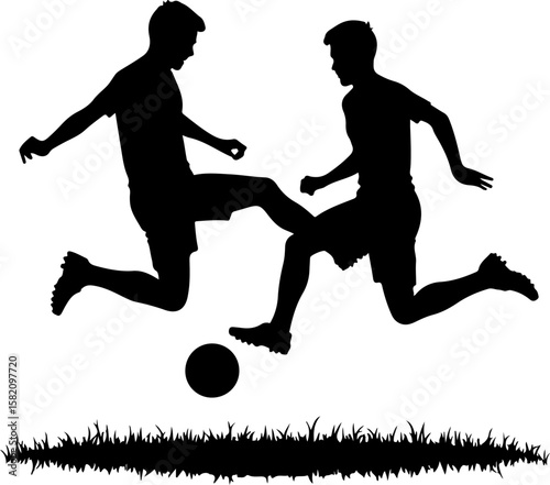 Two football players silhouettes vector, silhouette, vector, sport, people, illustration, football, ball, men, soccer, sports, silhouettes, dance, player, athlete, running, black, fitness, competition