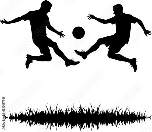 Two football players silhouettes vector, silhouette, vector, sport, people, illustration, football, ball, men, soccer, sports, silhouettes, dance, player, athlete, running, black, fitness, competition