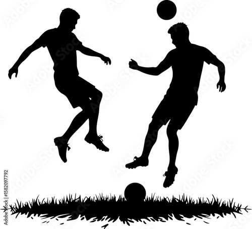Two football players silhouettes vector, silhouette, vector, sport, people, illustration, football, ball, men, soccer, sports, silhouettes, dance, player, athlete, running, black, fitness, competition
