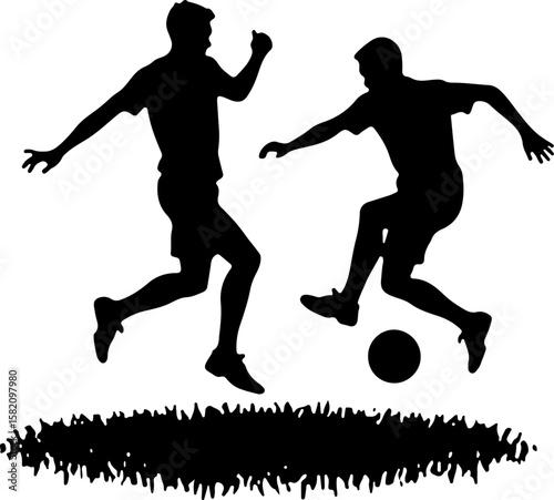 Two football players silhouettes vector, silhouette, vector, sport, people, illustration, football, ball, men, soccer, sports, silhouettes, dance, player, athlete, running, black, fitness, competition