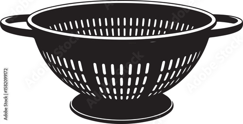 Black silhouette of a kitchen colander with handles and a stable base