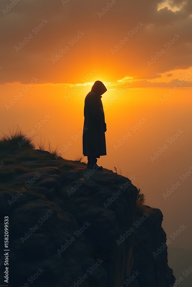 Obraz premium Peaceful Silhouette on High Terrain at Dusk