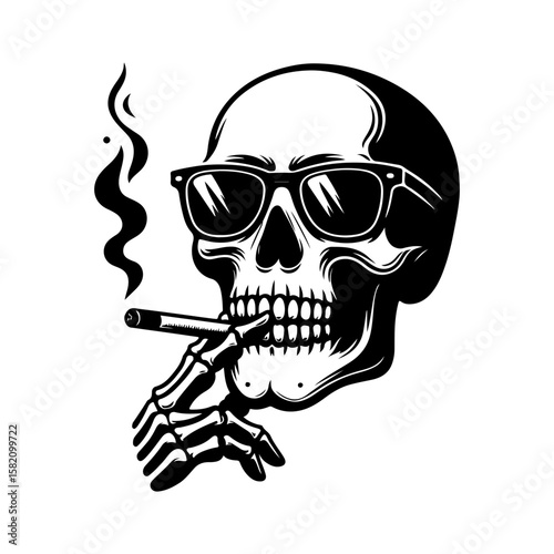 Smoking skull vector illustration design black and white