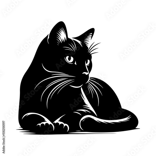 Cat silhouette vector on a white background.