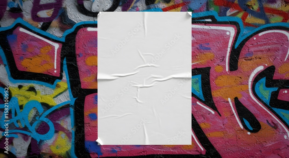 Obraz premium White Poster on Graffiti Wall