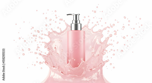 Wallpaper Mural Pink Moisturizing Lotion Bottle Splashing Liquid Torontodigital.ca