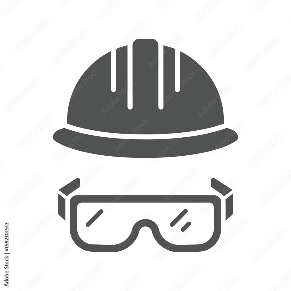 Fototapeta premium Safety hard hat and goggles icon vector, construction worker protection equipment symbol