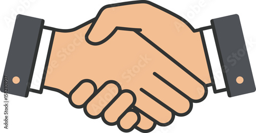A graphic illustration depicting two hands clasping in a gesture of agreement and cooperation.