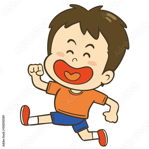 笑顔で歩いている男の子のイラスト