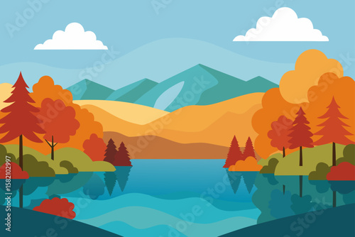 calm lake surrounded by autumn forest