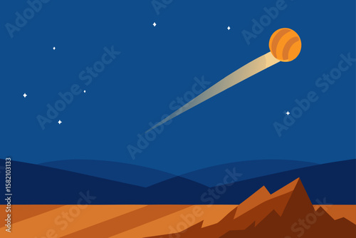 comet streaking across sky over tundra