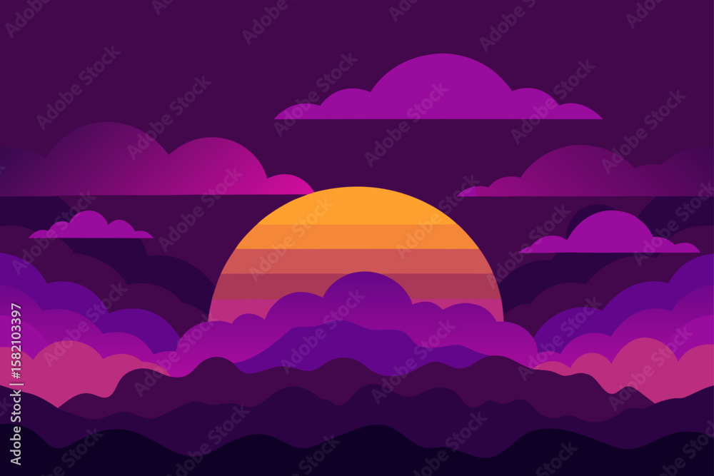 Obraz premium deep purple sunset with glowing clouds