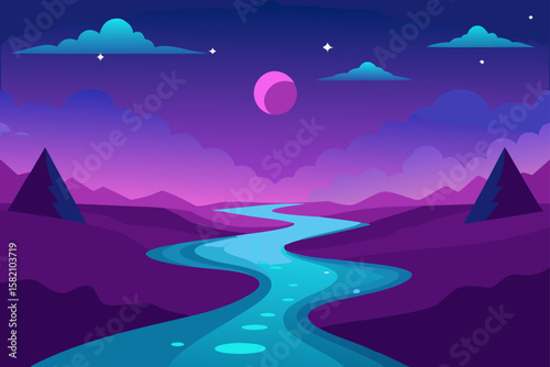 glowing river under a magical sky