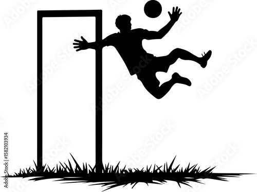 football player silhouette with goalpost, silhouette, vector, illustration, people, woman, jump, sport, fun, grunge, drawing, black, men, tree, art, action, boy, jumping, dance, design