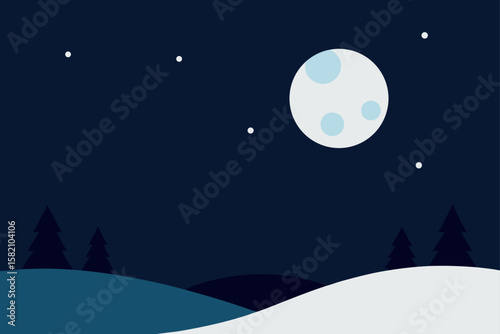 moon reflecting off snowy hills under a dark sky