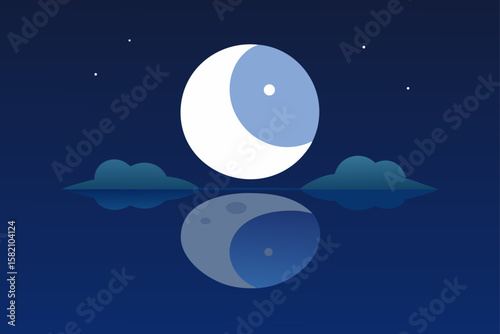 moon reflecting perfectly in still lake