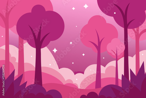 pink leafed forest with dreamy lighting