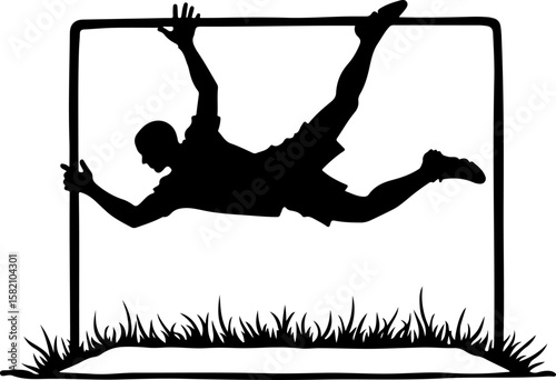 football player silhouette with goalpost, silhouette, vector, illustration, people, woman, jump, sport, fun, grunge, drawing, black, men, tree, art, action, boy, jumping, dance, design