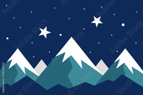 stars twinkling over snow covered mountain range