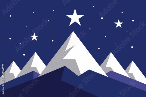 stars twinkling over snow covered mountain range