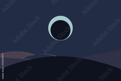 total eclipse viewed from a quiet hillside