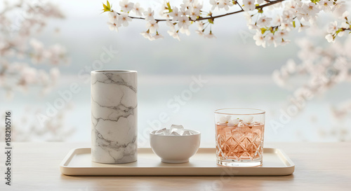 Wallpaper Mural Elegant Marble Vase Pink Drink Spring Blossom Scene Torontodigital.ca