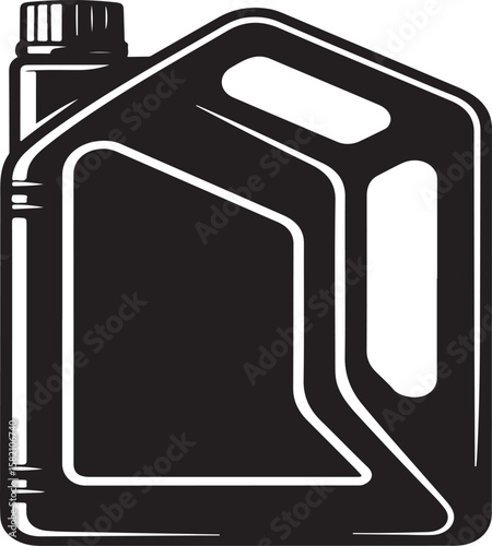 Black silhouette of a plastic jerrycan with a handle and screw cap on a white background