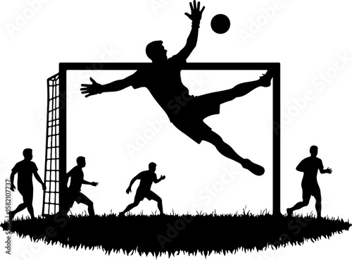 football player silhouette with goalpost, silhouette, vector, illustration, people, woman, jump, sport, fun, grunge, drawing, black, men, tree, art, action, boy, jumping, dance, design