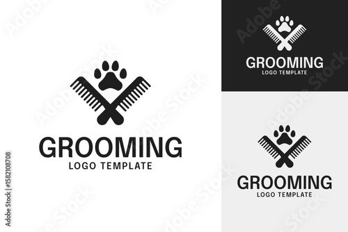 Creative pet grooming logo design template vector illustration