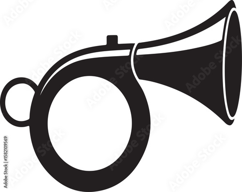 Black silhouette of a referee whistle with a loop and flared bell