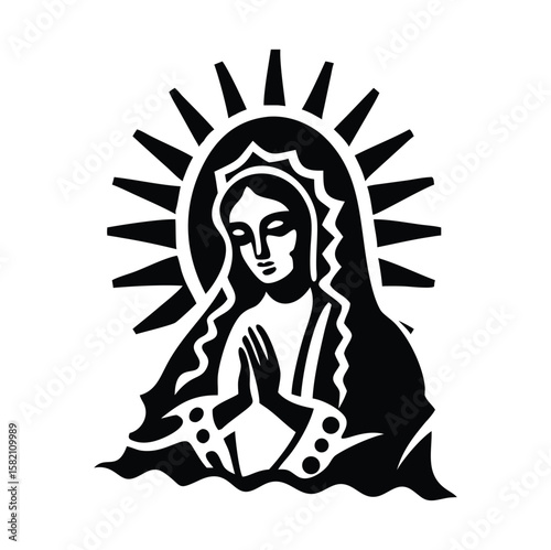 Virgen Mary Our Lady of Guadalupe , black white vector