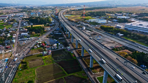 Aerial view of the highway running through the plains