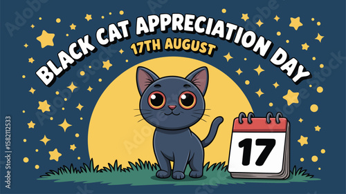 Celebrate black cat appreciation day august seventeenth cute cartoon illustration vector graphic