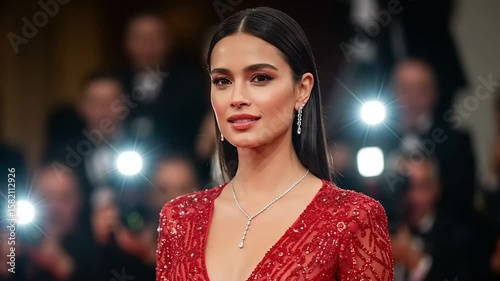 Wallpaper Mural Glamorous woman in red dress at formal event Torontodigital.ca