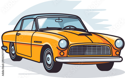 Vintage Yellow Car Illustration: Classic Automotive Design