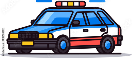 Illustration of a Police Car on a White Canvas