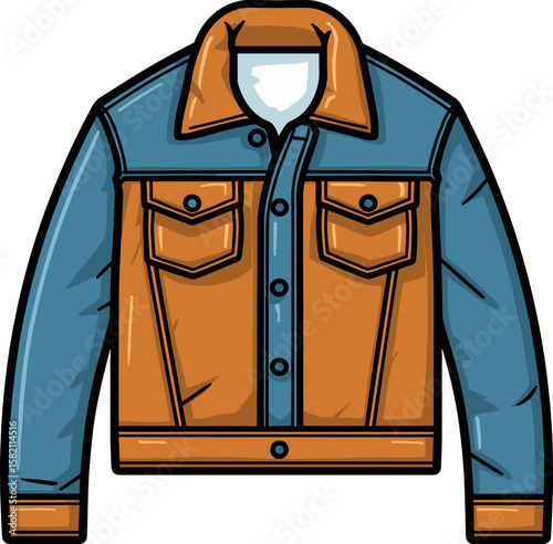 Stylish Denim Jacket Illustration: Modern Fashion Apparel Design