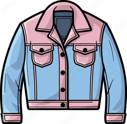 Stylish Denim Jacket in Pastel Blue and Pink - Fashion Apparel Icon