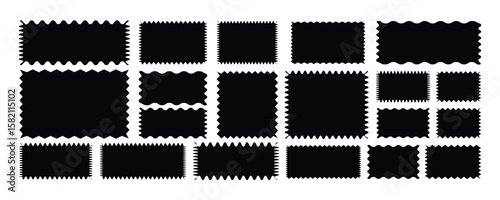 Zig zag edge rectangle shape, colorful collection. Different shapes and sizes frame with zigzag edge.