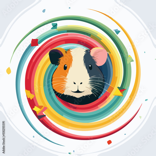 Guinea Pig in a Whimsical Scene with Vibrant Swirl Motions All Around.