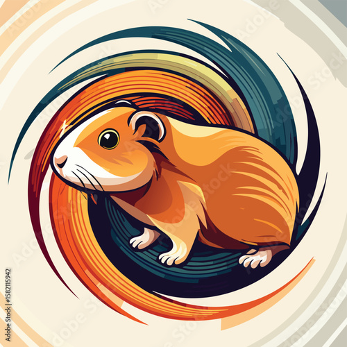 Abyssinian Guinea Pig in a Whimsical Scene with Vibrant Swirl Motions All Around.